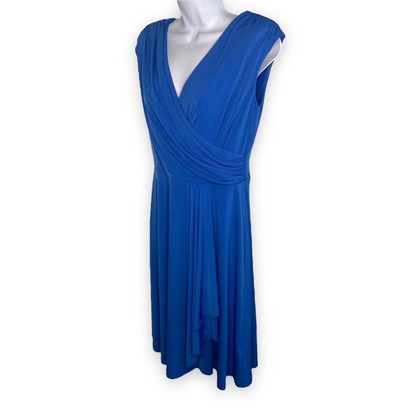 Alyx Limited Women's Medium A-Line Jersey Stretch Knit Dress Blue Surplice Flowy - Picture 2 of 12